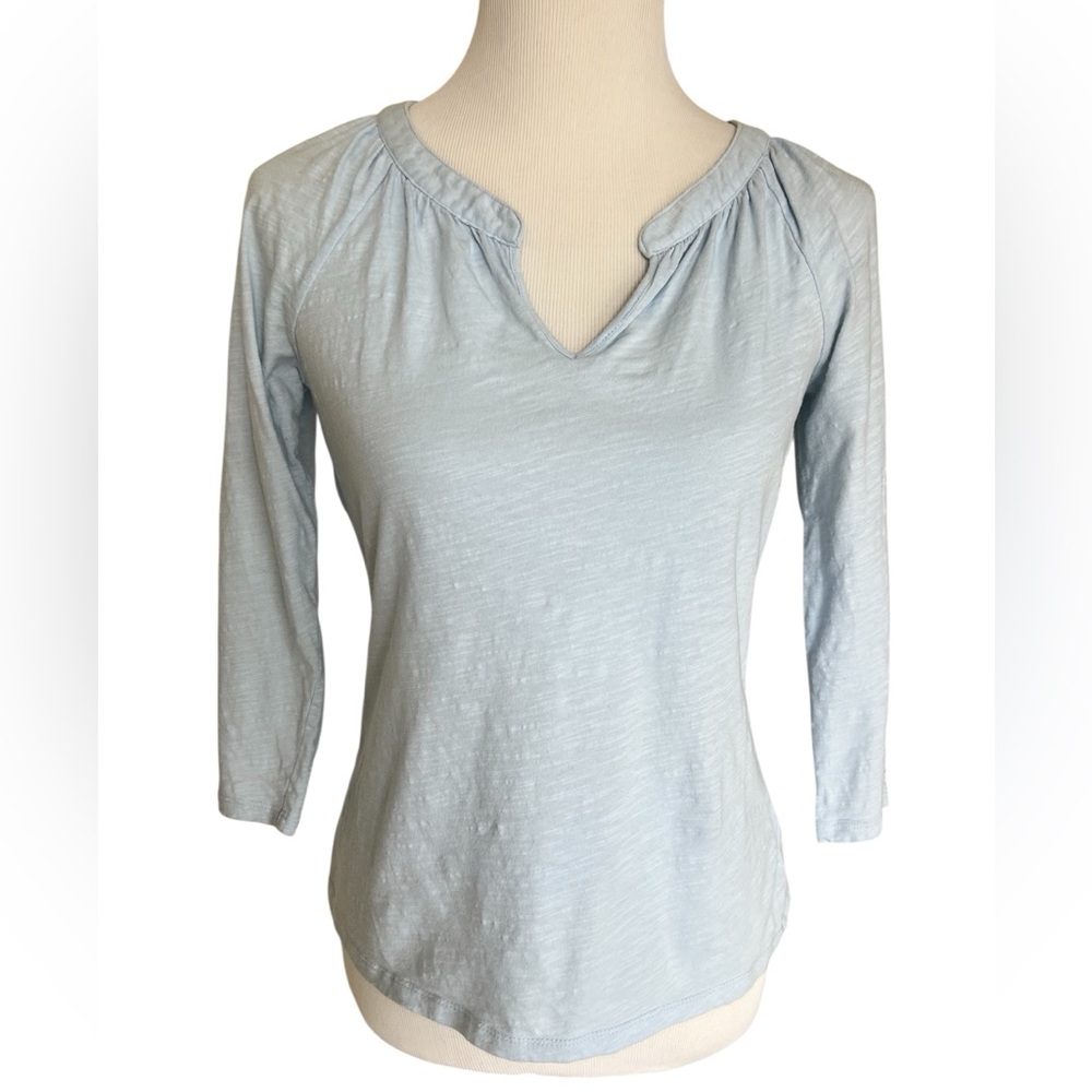 Talbots Split Neckline 3/4 Sleeve Knit Top Shirt Light Blue PS